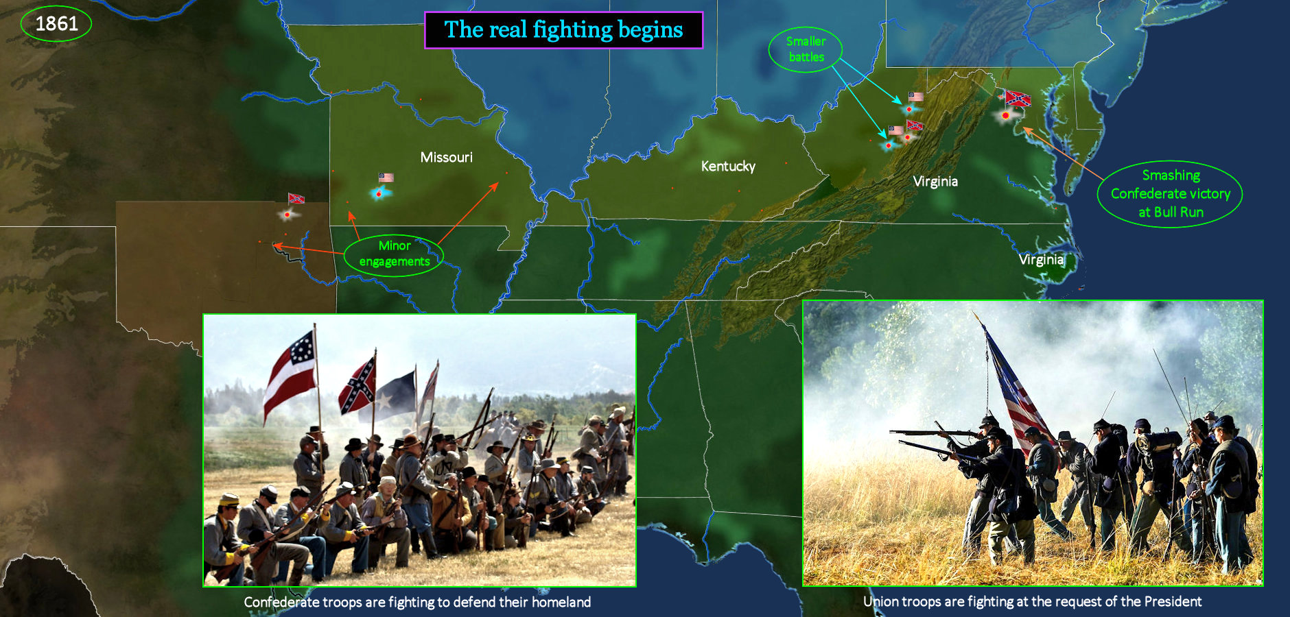 Civil War begins, 1861 map
